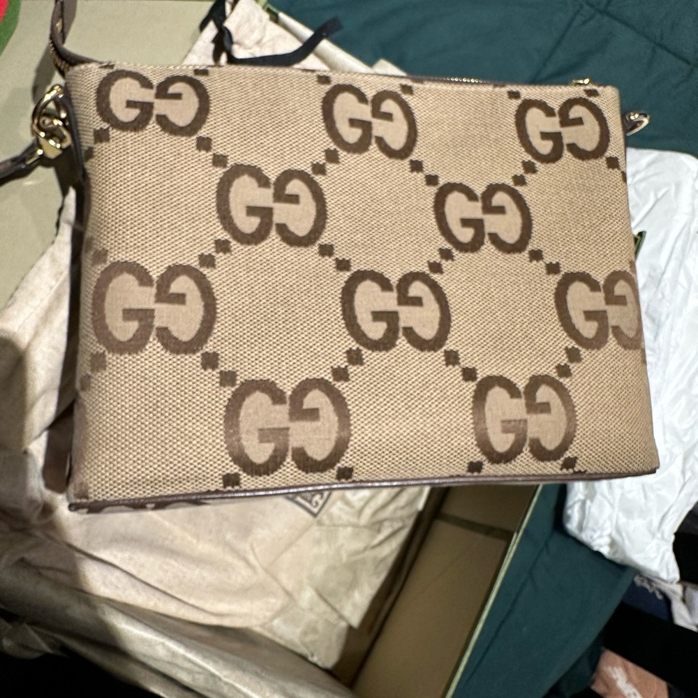 Gucci Tan and Brown Monogram Clutch